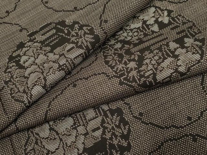 平和屋着物●本場大島紬 泥染め カタス7マルキ 雪輪重ね風景文 正絹 逸品 未使用 AABF4238cs