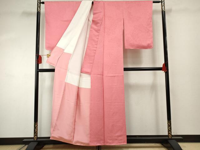 平和屋着物●上質な色無地 舞蝶地紋 赤紫色 正絹 逸品 未使用 AABF4242cs