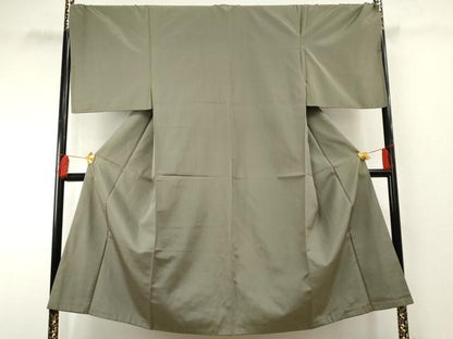 平和屋着物●男性 お召 色無地 山鳩色 キングサイズ 正絹 逸品 AABF4247cs