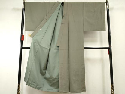 平和屋着物●男性 お召 色無地 山鳩色 キングサイズ 正絹 逸品 AABF4247cs