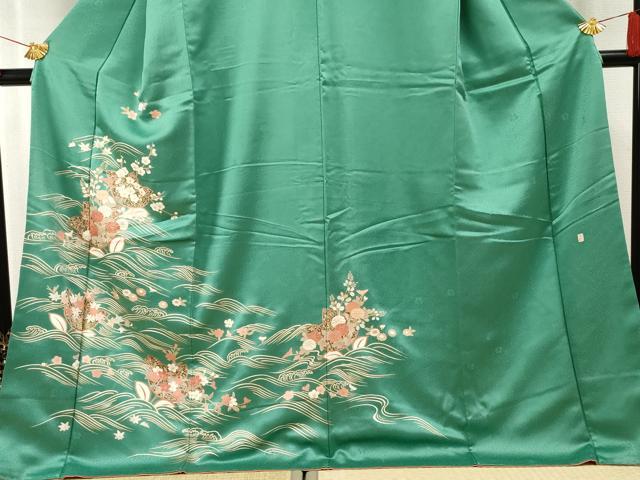 平和屋着物●十日町老舗ブランド　吉澤友禅　吾妻徳穂　訪問着　立波花文　金彩　ロング丈　正絹　逸品　AABF4248cs