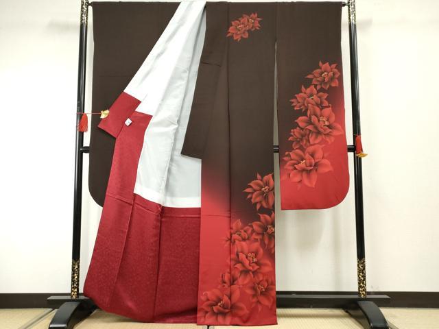 平和屋着物●豪華振袖 舞花文 暈し染め 金彩 京都きもの友禅扱い 正絹 逸品 AABF4249cs