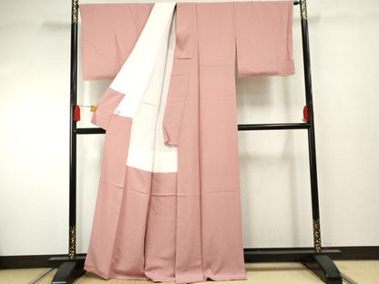 平和屋着物●上質な色無地 紅梅色 京都きもの友禅扱い 正絹 逸品 未使用 AABF4250cs