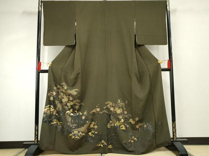 平和屋着物●色留訪問着 群れ鶴枝花文 金銀彩 正絹 逸品 AABF4253cs
