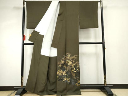 平和屋着物●色留訪問着 群れ鶴枝花文 金銀彩 正絹 逸品 AABF4253cs