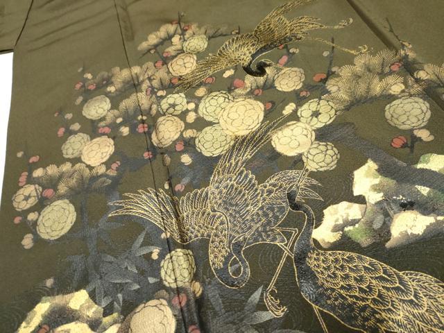 平和屋着物●色留訪問着 群れ鶴枝花文 金銀彩 正絹 逸品 AABF4253cs