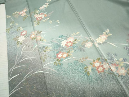 平和屋着物●訪問着 友禅 枝花文 暈し染め 金銀彩 正絹 逸品 未使用 AABF4255cs