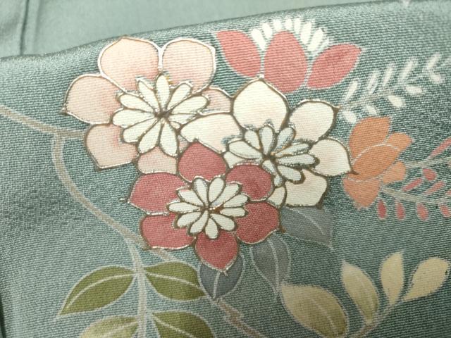 平和屋着物●訪問着 友禅 枝花文 暈し染め 金銀彩 正絹 逸品 未使用 AABF4255cs