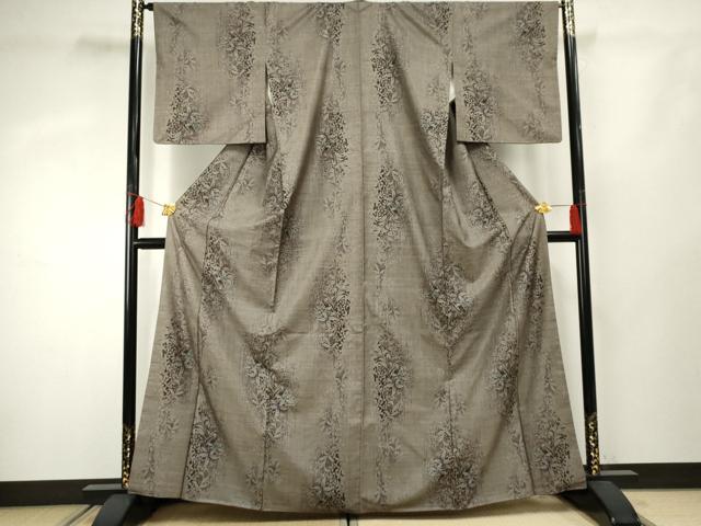 平和屋着物●本場大島紬 泥染め カタス9マルキ 枝花文 正絹 逸品 AABF4256cs