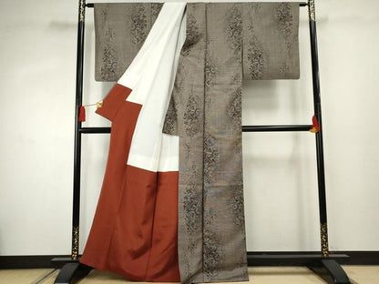 平和屋着物●本場大島紬 泥染め カタス9マルキ 枝花文 正絹 逸品 AABF4256cs