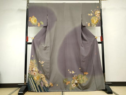 平和屋着物●訪問着 泰常 駒刺繍 草花文 暈し染め 正絹 逸品 AABF4257cs