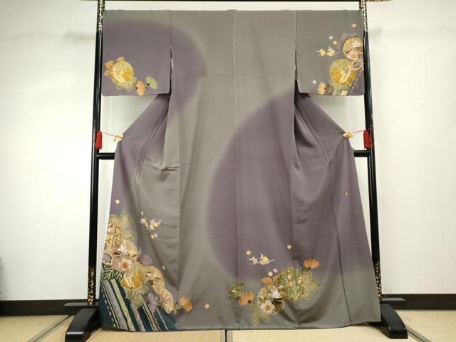 平和屋着物●訪問着 泰常 駒刺繍 草花文 暈し染め 正絹 逸品 AABF4257cs
