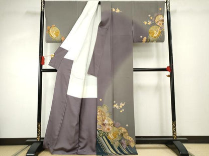 平和屋着物●訪問着 泰常 駒刺繍 草花文 暈し染め 正絹 逸品 AABF4257cs