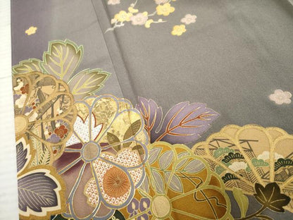 平和屋着物●訪問着 泰常 駒刺繍 草花文 暈し染め 正絹 逸品 AABF4257cs