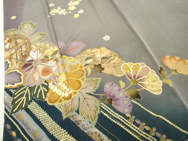 平和屋着物●訪問着 泰常 駒刺繍 草花文 暈し染め 正絹 逸品 AABF4257cs