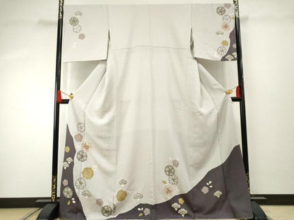 平和屋着物●訪問着 駒刺繍 絞り 舞花文 金彩 正絹 逸品 AABF4258cs