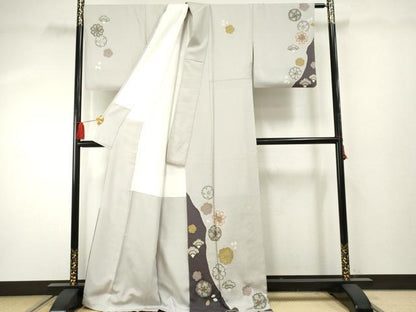 平和屋着物●訪問着 駒刺繍 絞り 舞花文 金彩 正絹 逸品 AABF4258cs