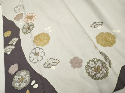 平和屋着物●訪問着 駒刺繍 絞り 舞花文 金彩 正絹 逸品 AABF4258cs