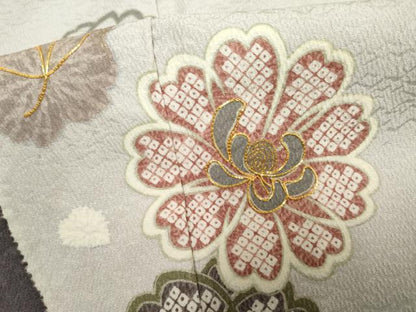 平和屋着物●訪問着 駒刺繍 絞り 舞花文 金彩 正絹 逸品 AABF4258cs