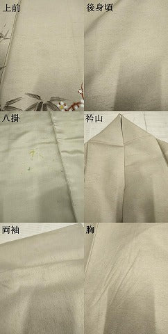 平和屋着物●訪問着 紬地 手描き 枝花文 正絹 逸品 AABF4259cs