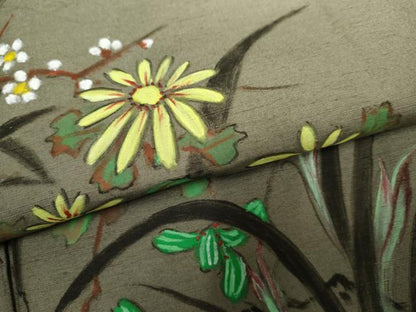 平和屋着物●訪問着 紬地 手描き 枝花文 正絹 逸品 AABF4259cs