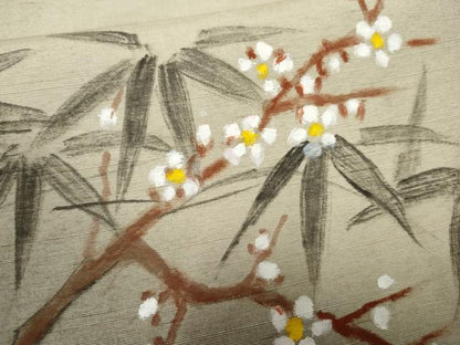 平和屋着物●訪問着 紬地 手描き 枝花文 正絹 逸品 AABF4259cs