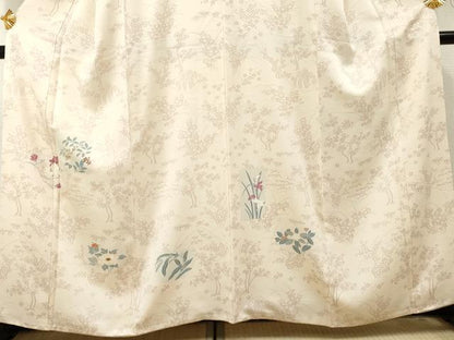 平和屋着物●訪問着 友禅 刺繍 草花文 正絹 逸品 AABF4261cs
