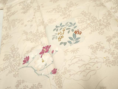 平和屋着物●訪問着 友禅 刺繍 草花文 正絹 逸品 AABF4261cs