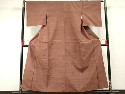 平和屋着物●上質な紬 色無地 鳶色 正絹 逸品 AABF4262cs
