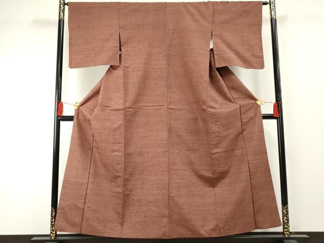 平和屋着物●上質な紬 色無地 鳶色 正絹 逸品 AABF4262cs