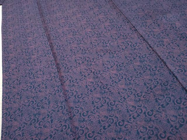 平和屋着物●江戸小紋　みの亀　鶴　花唐草文　正絹　逸品　AABF4263cs