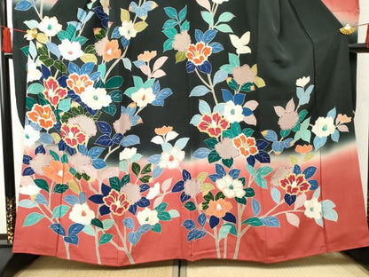平和屋着物●豪華振袖 友禅 枝花文 暈し染め 正絹 逸品 AABF4264cs