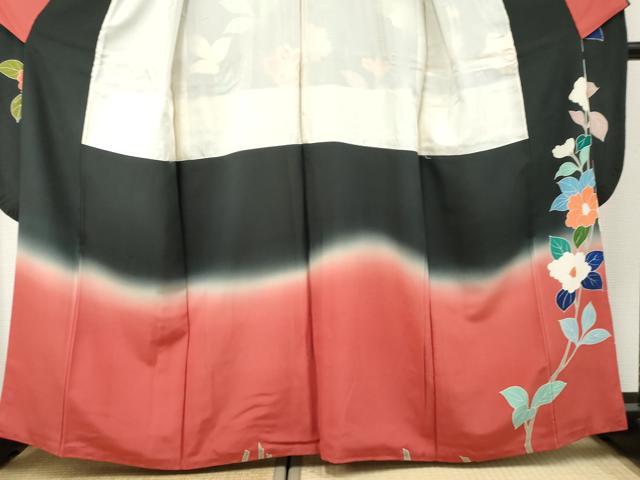 平和屋着物●豪華振袖 友禅 枝花文 暈し染め 正絹 逸品 AABF4264cs