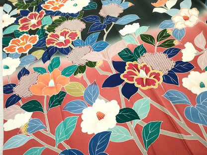 平和屋着物●豪華振袖 友禅 枝花文 暈し染め 正絹 逸品 AABF4264cs