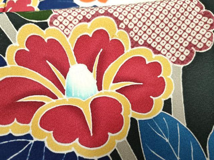 平和屋着物●豪華振袖 友禅 枝花文 暈し染め 正絹 逸品 AABF4264cs