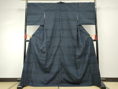 平和屋着物●本塩沢 110亀甲 横段文 正絹 逸品 AABF4265cs
