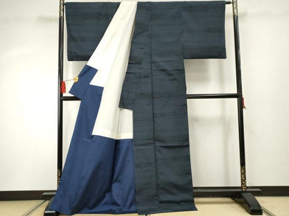平和屋着物●本塩沢 110亀甲 横段文 正絹 逸品 AABF4265cs