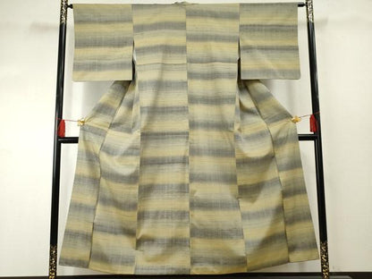 平和屋着物●上質な紬 横段文 正絹 逸品 AABF4266cs