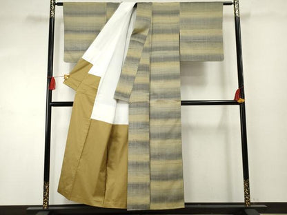 平和屋着物●上質な紬 横段文 正絹 逸品 AABF4266cs