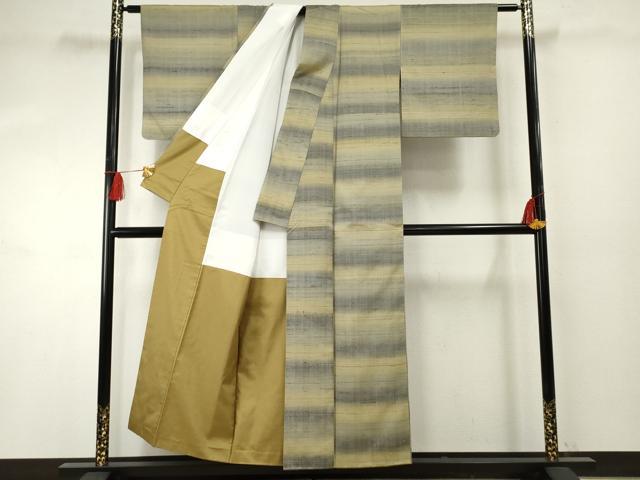 平和屋着物●上質な紬 横段文 正絹 逸品 AABF4266cs