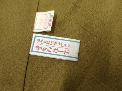 平和屋着物●小堀三千尋 小紋 緑茶染 霞縞 正絹 逸品 AABF4273cs