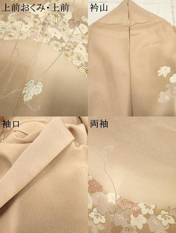平和屋着物●訪問着 友禅 駒刺繍 蔦の葉花文 暈し染め 金彩 正絹 逸品 AABF4275cs