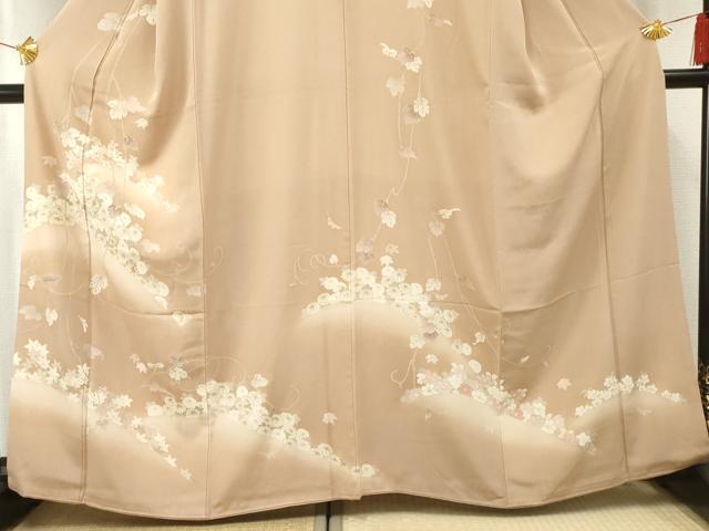 平和屋着物●訪問着 友禅 駒刺繍 蔦の葉花文 暈し染め 金彩 正絹 逸品 AABF4275cs