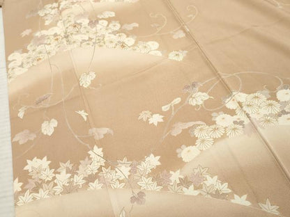 平和屋着物●訪問着 友禅 駒刺繍 蔦の葉花文 暈し染め 金彩 正絹 逸品 AABF4275cs