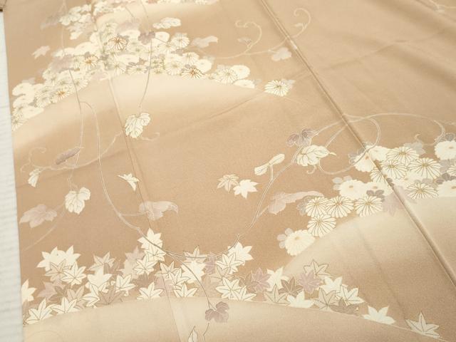 平和屋着物●訪問着 友禅 駒刺繍 蔦の葉花文 暈し染め 金彩 正絹 逸品 AABF4275cs