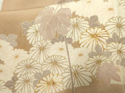 平和屋着物●訪問着 友禅 駒刺繍 蔦の葉花文 暈し染め 金彩 正絹 逸品 AABF4275cs
