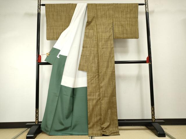 平和屋着物●上質な紬 縞 正絹 逸品 AABF4278cs