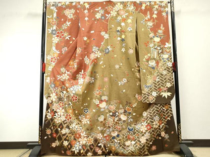 平和屋着物●豪華振袖 御所車草花文 金彩 正絹 逸品 AABF4281cs