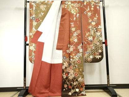 平和屋着物●豪華振袖 御所車草花文 金彩 正絹 逸品 AABF4281cs