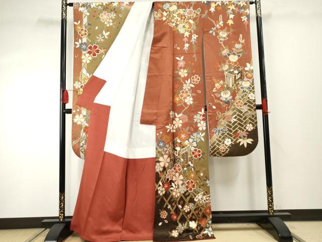 平和屋着物●豪華振袖 御所車草花文 金彩 正絹 逸品 AABF4281cs
